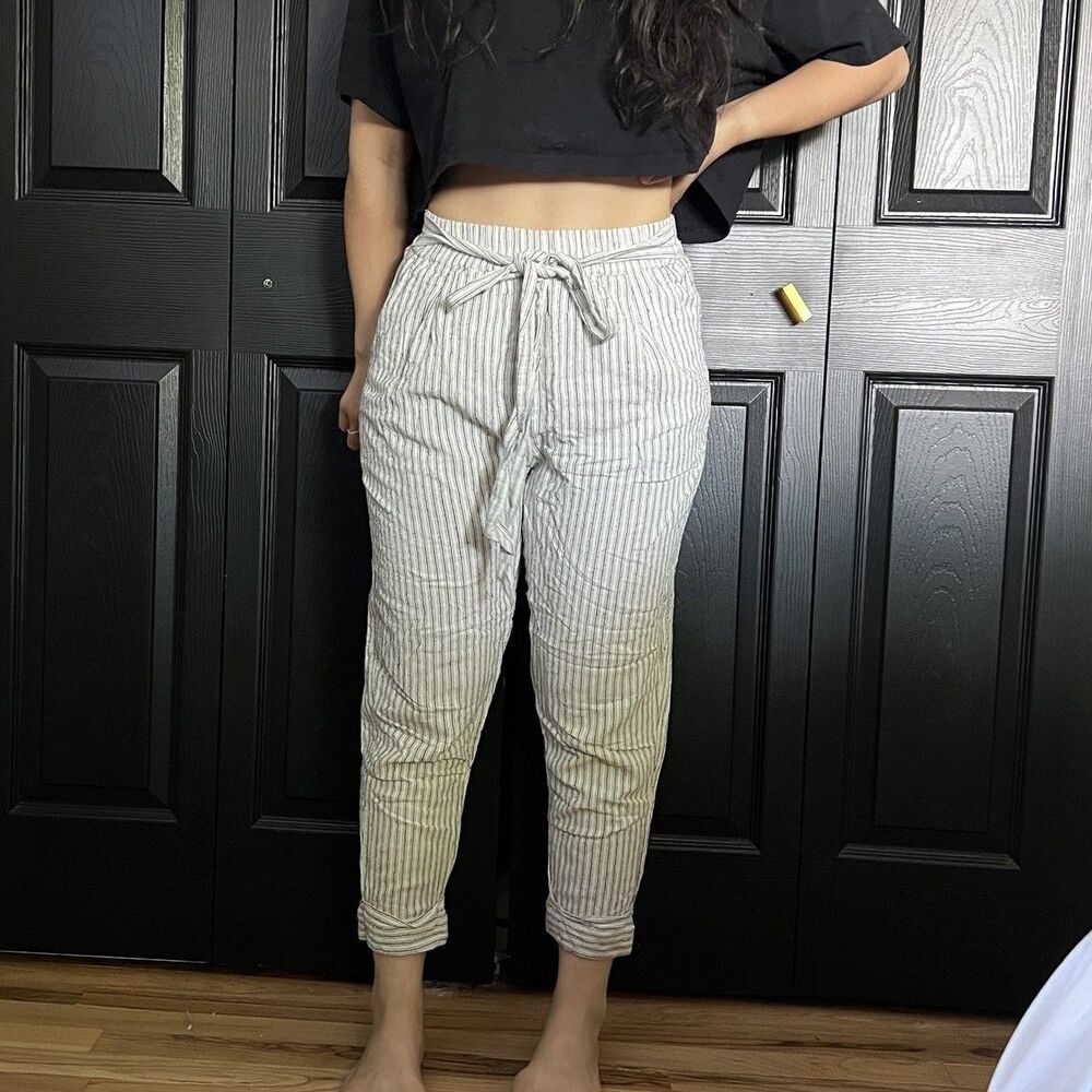 Wishlist apparel jogger pants pull on women’s small lightweight cream striped‎